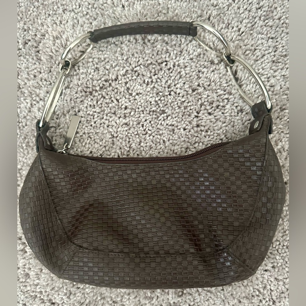 Retro Y2K Vintage Brown Faux Leather Mini Handbag With Metal Link Strap